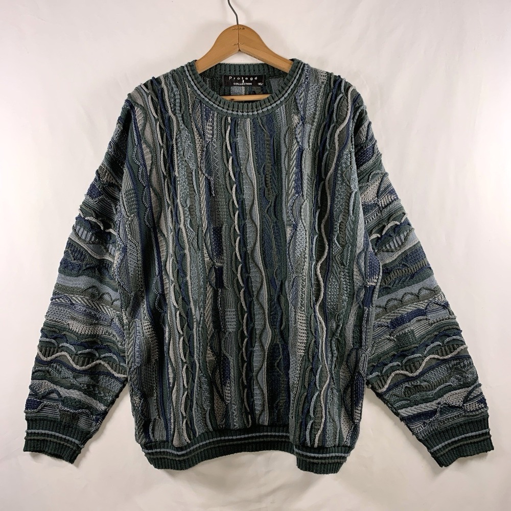 VTG 90s Protege Mens 3D Knit Grandpa Sweater Size XL Cosby Biggie Hip Hop USA